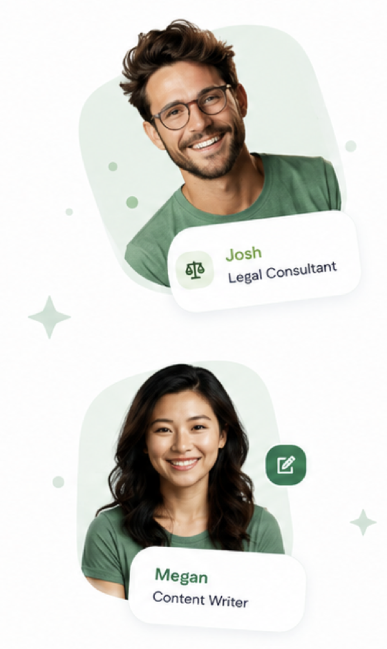 AI agents: Josh, a Legal Consultant, and Megan, a Content Writer